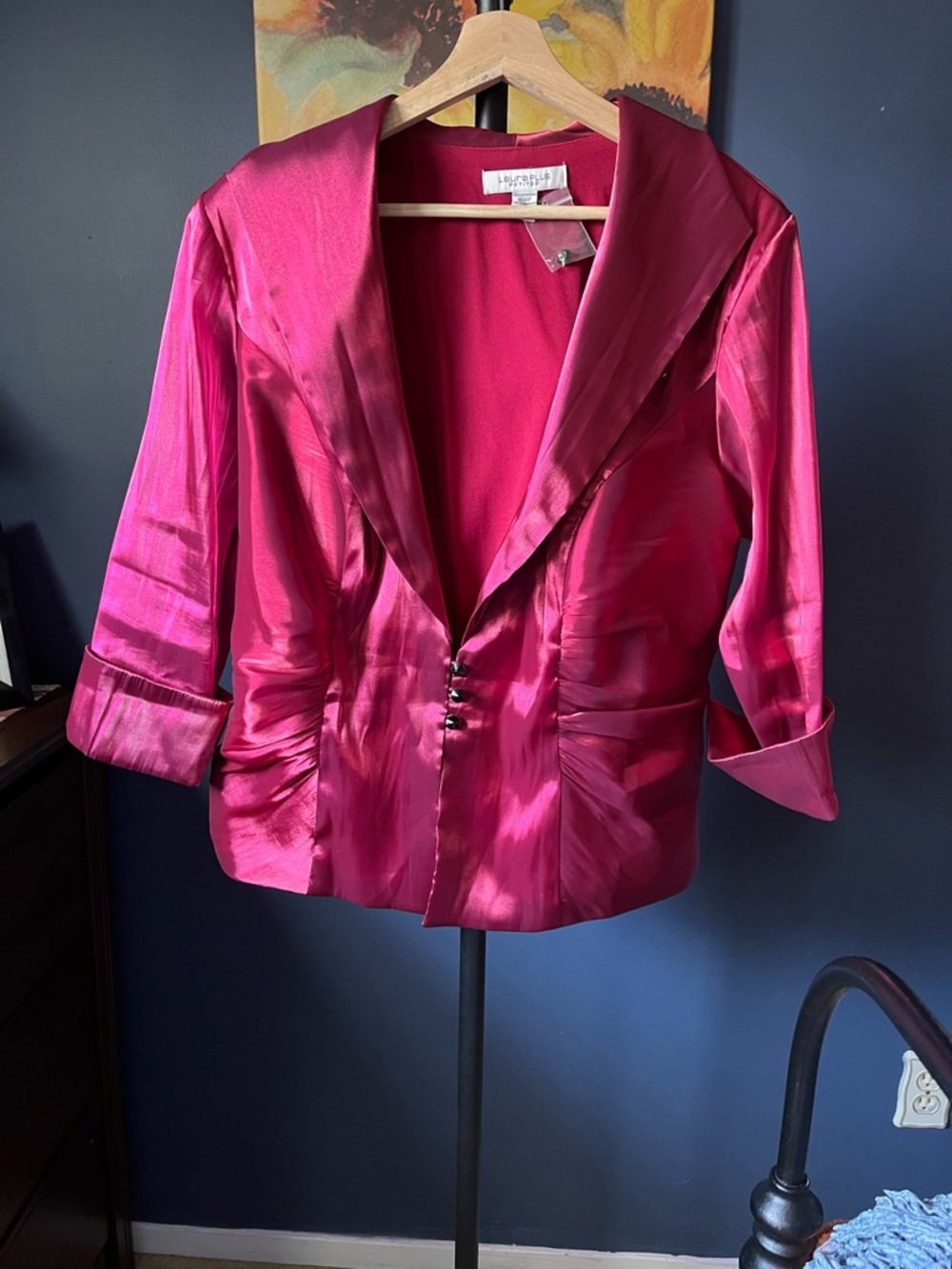 bobeau Hot Pink Satin Blazer with Notch Collar